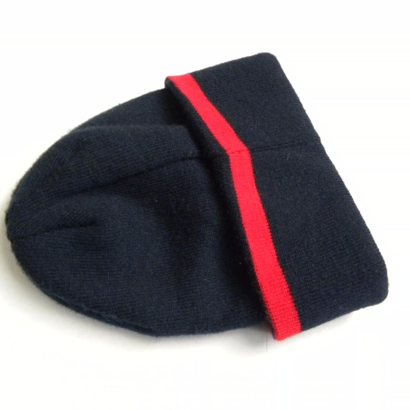 Blue Knit Beanie Hat with One Red Line Accent Women One Size Streetwear Casual - Picture 1 of 3